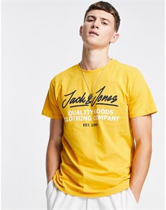 Желтая футболка с круглым вырезом и логотипом Jack & jones