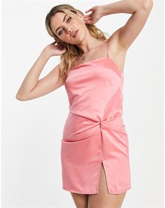 Розовое платье комбинация с квадратным вырезом и перекрученным дизайном Topshop