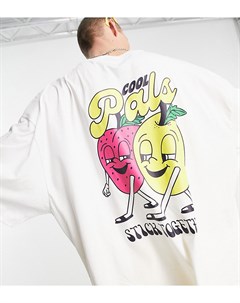 Белая oversized футболка с принтом мультяшных фруктов Collusion