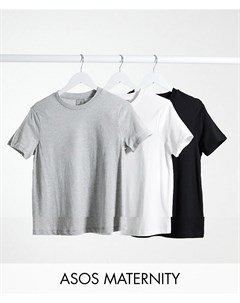 Набор из 3 футболок черного белого и серого меланжевого цветов из органического хлопка с круглым выр Asos maternity