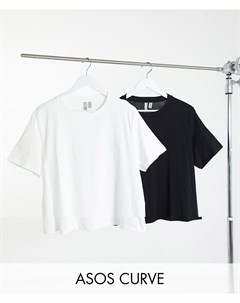 Набор из 2 футболок из органического хлопка черного и белого цвета с круглым вырезом ASOS DESIGN Cur Asos curve
