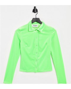 Приталенная бархатная рубашка в стиле 90 х неоново зеленого цвета от комплекта Collusion