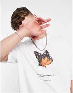 Белая oversized футболка с принтом бабочки и надписью спереди Asos design
