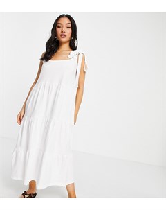 Белое ярусное платье макси с квадратным вырезом и завязками на плечах Petite Asos design