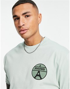 Свободная зеленая футболка с принтом Paris на груди Asos design