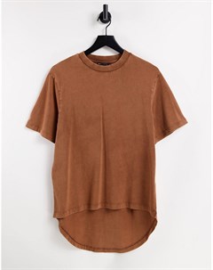Выбеленная коричневая oversized футболка с асимметричным краем Asos design
