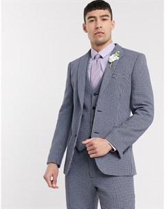 Сине серый пиджак скинни в клеточку с добавлением шерсти wedding Asos design