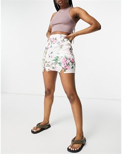 Атласная мини юбка с двумя разрезами и цветочным принтом Asos design