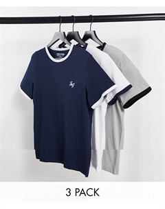 Набор из 3 футболок темно синего белого серого цветов с окантовкой и логотипом Originals Jack & jones