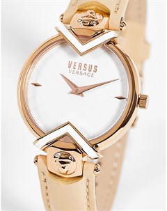 Часы с белым циферблатом и кремовым ремешком из натуральной кожи Versus versace