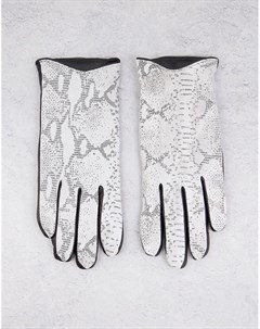 Серые перчатки из натуральной кожи со змеиным принтом Barney s Originals Barneys originals