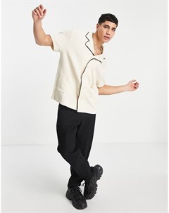 Рубашка свободного кроя из вафельного трикотажа кремового цвета с черной окантовкой Asos design