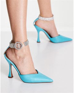 Голубые туфли на каблуке с ремешками и декоративной отделкой Pressure Asos design