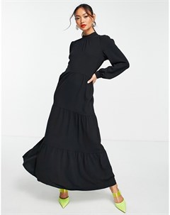 Черное платье макси с высоким воротником Trendyol