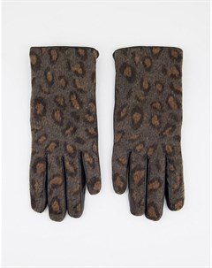 Серые перчатки из натуральной кожи с леопардовым принтом Barney s Originals Barneys originals