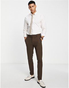 Зауженные брюки из саржи коричневого цвета Wedding Asos design