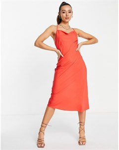 Ярко красное платье миди с асимметричными бретельками Vero moda