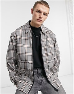 Куртка Харрингтон в стиле oversized цвета экрю в клетку ASOS Actual Asos design