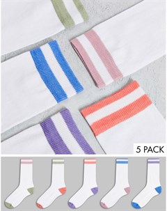 Набор из 5 пар белых носков до щиколотки с полосками в стиле колор блок Asos design