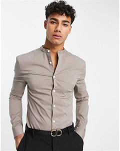 Супероблегающая рубашка серо бежевого цвета с контрастными пуговицами Asos design