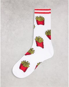 Белые носки до щиколотки с рисунком картофеля фри Asos design