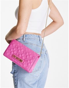 Ярко розовая стеганая сумка через плечо Love moschino