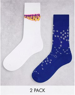 Набор из 2 пар спортивных носков с надписью Energy и принтом созвездий Asos design