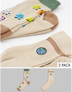 Набор из 2 пар спортивных носков с принтом Земли и цветов Asos design