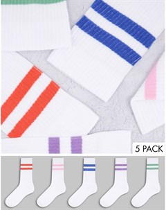 Набор из 5 пар белых спортивных носков с цветными полосками Asos design