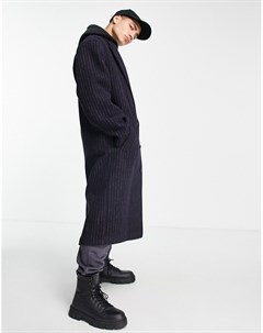 Серое меланжевое пальто в стиле oversized с капюшоном из материала с добавлением шерсти в тонкую тем Asos design