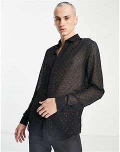 Черная фактурная рубашка классического кроя с эффектом металлик Asos design