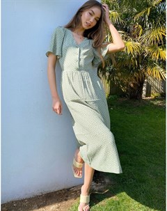Пастельно зеленое платье миди с цветочным принтом и рукавами кимоно Ecovero & other stories