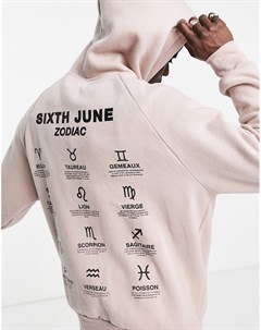 Нежно розовый oversized худи с зодиакальным принтом на спине Sixth june