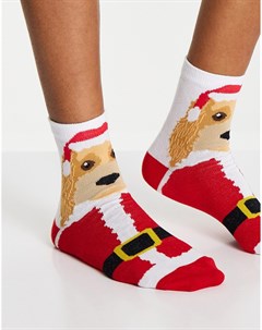 Разноцветные новогодние носки до щиколотки с принтом собаки в костюме Санты Клауса Asos design