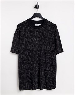 Черная oversized футболка с металлическим блеском Topman