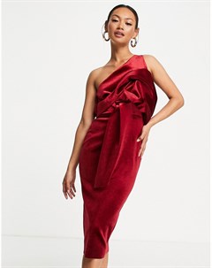 Красное бархатное платье футляр миди на одно плечо с драпировкой Asos design