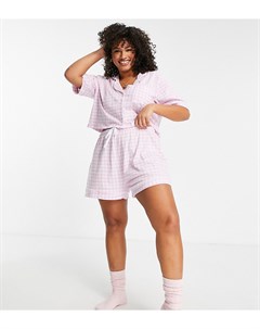 Пижамный комплект с рубашкой и шортами в розовую клетку Wednesday's girl curve
