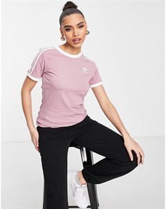 Розовато лиловая футболка с тремя полосками adicolor Adidas originals