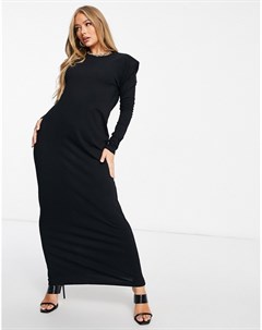 Черное платье макси с подплечниками и длинными рукавами Asos design