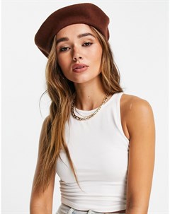 Темно коричневый шерстяной берет Asos design