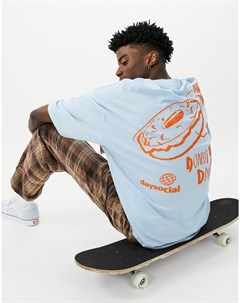 Голубая футболка в стиле oversized с принтом пончиков на спинке ASOS Daysocial Asos design