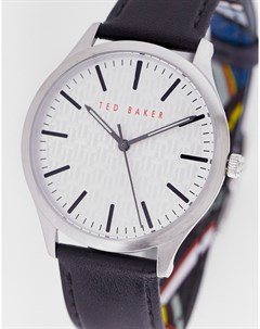 Часы с зернистым кожаным ремешком черного цвета и белым циферблатом Ted baker london