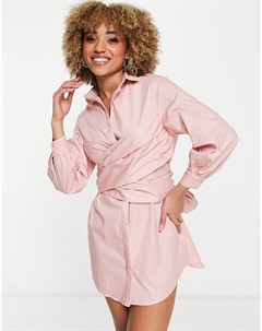 Розовое платье рубашка бойфренда в стиле oversized с запахом вокруг талии Saint genies