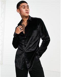 Черная бархатная рубашка узкого кроя Asos design
