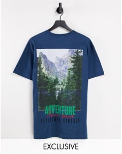 Oversized футболка из органического хлопка темно синего цвета с принтом на спине Inspired Reclaimed vintage