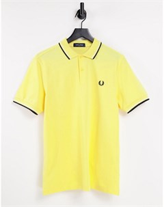 Желтая белая и темно синяя футболка поло с двойной окантовкой на контрастном воротнике Fred perry