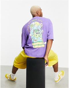 Фиолетовая выбеленная oversized футболка с мультяшным принтом на спине Asos design