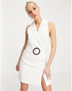 Белое платье смокинг мини с ремнем с пряжкой Forever new