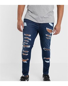 Темно синие джинсы стретч с напылением и рваной отделкой Plus Asos design
