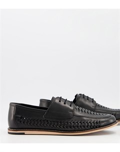 Черные кожаные туфли для широкой стопы на шнуровке с плетеной отделкой Silver street